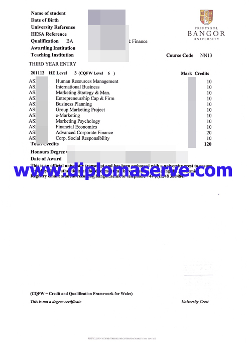 Bangor University transcript