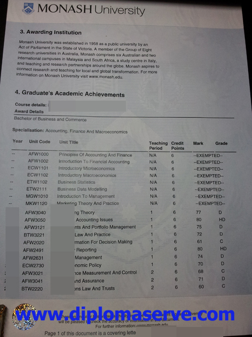 monash university transcript